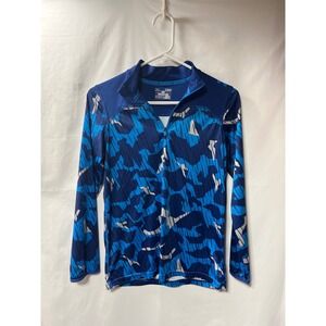Under Armour Combine Boys Blue Camo HeatGear Quarter Zip Long Sleeve Shirt YLG